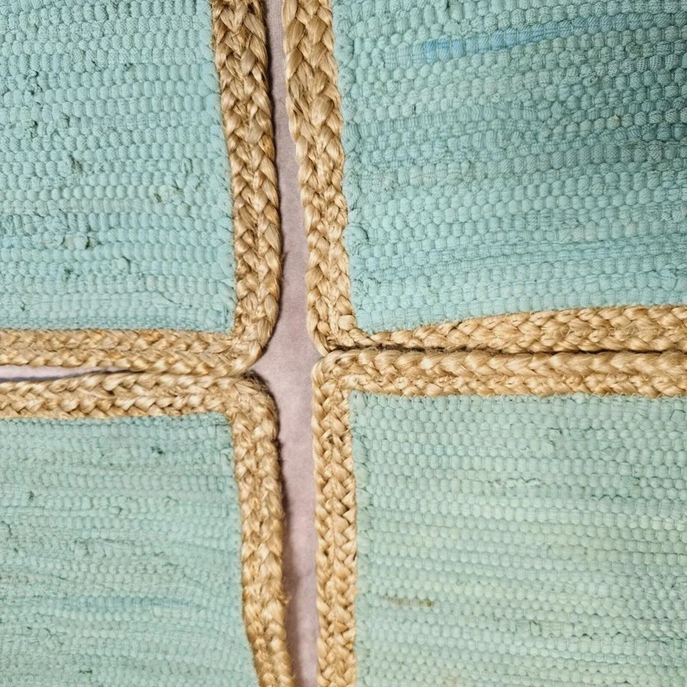 Set of 4 Placemats Seafoam Green Cotton Woven Centers Sisal Trim 15x15 Inch